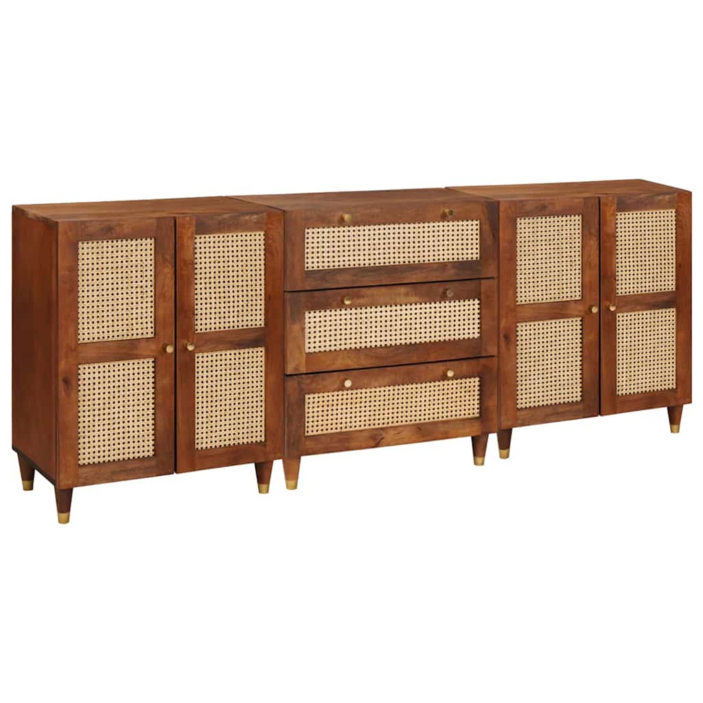Sideboard Set 3 Pcs Braun 180 X 33 X 75 Cm Massivholz Mango