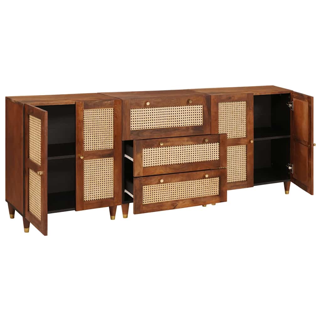 Sideboard Set 3 Pcs Braun 180 X 33 X 75 Cm Massivholz Mango