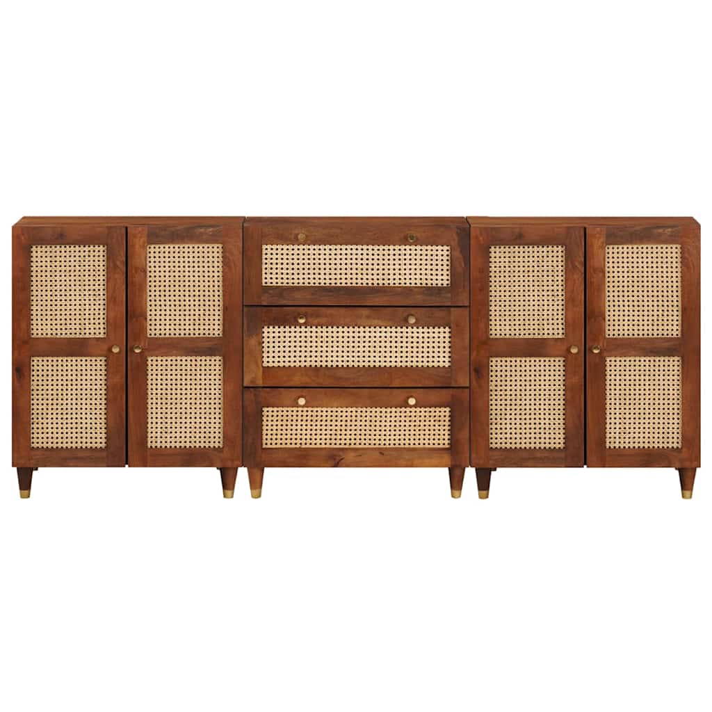 Sideboard Set 3 Pcs Braun 180 X 33 X 75 Cm Massivholz Mango