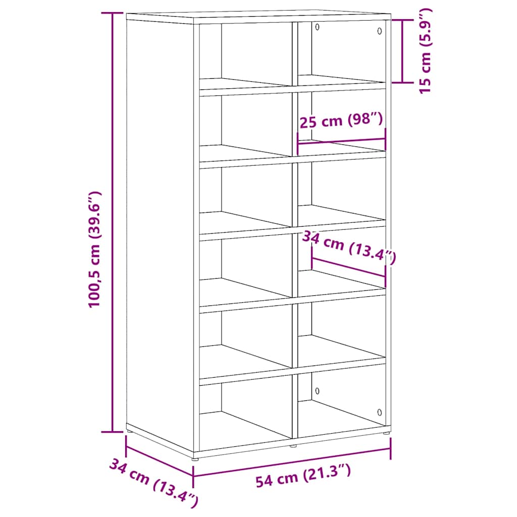 Schuhregal 54X34X100,5 Cm Holzwerkstoff Artisan-Eiche