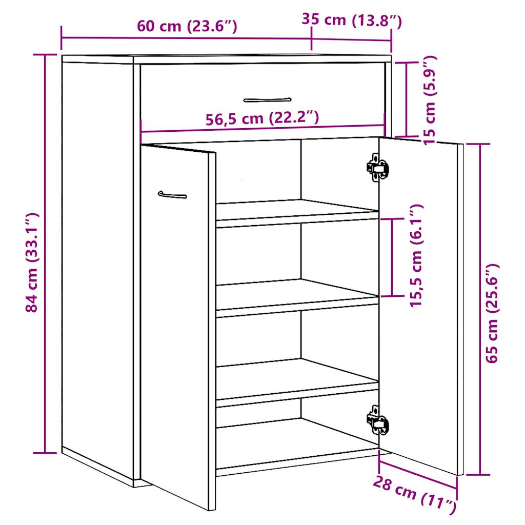 Schuhschrank 60X35X84 Cm Holzwerkstoff Artisan-Eiche