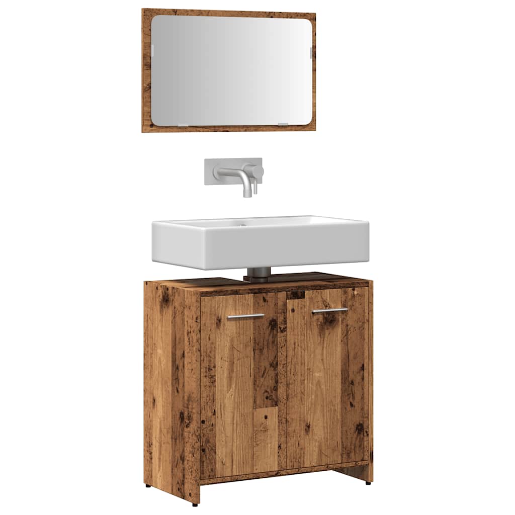 Badschrank Mit Spiegel Schwarz Eichen-Optik Holzwerkstoff