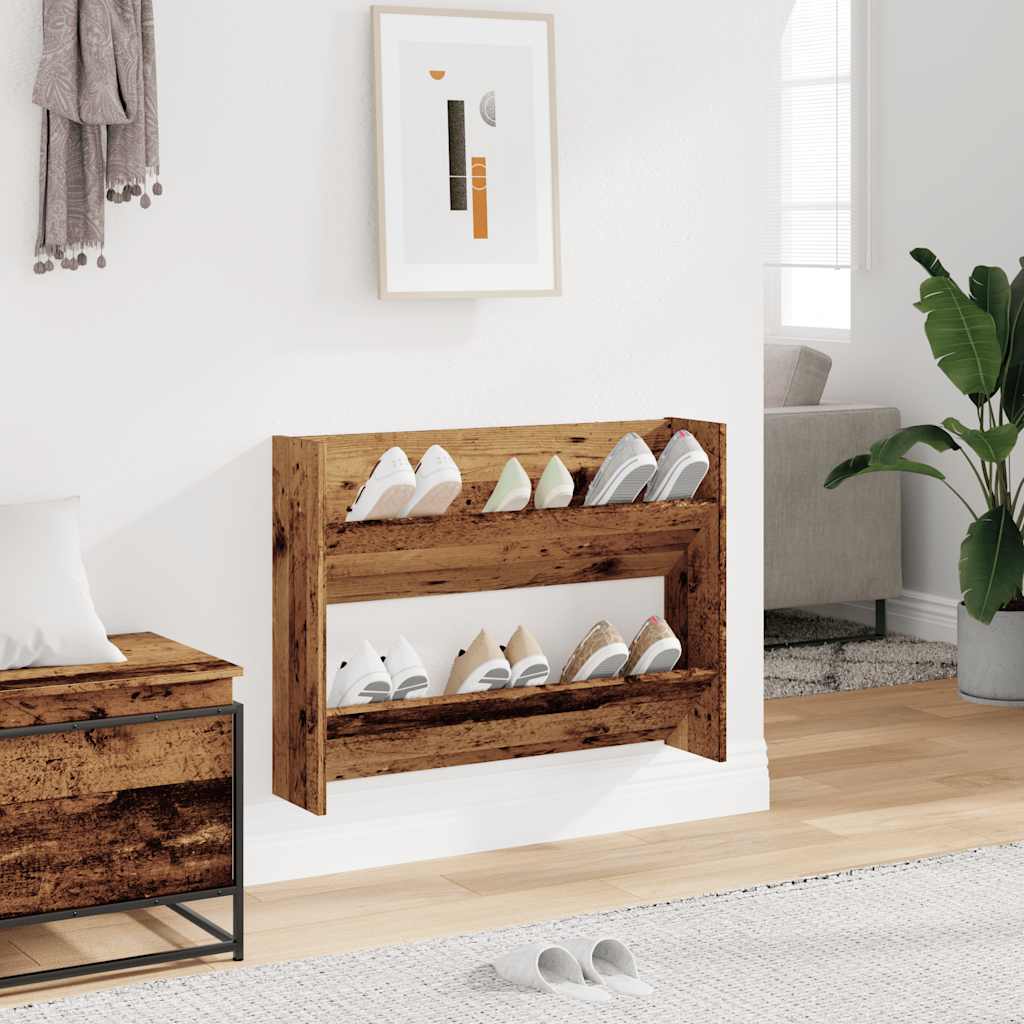 Wand-Schuhregal -Optik Holzwerkstoff Altholz