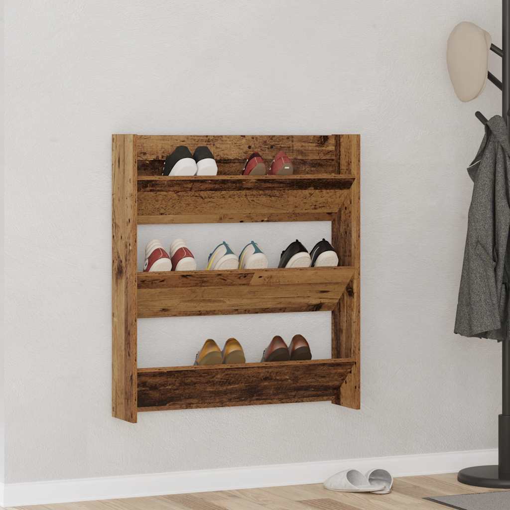 Wand-Schuhregal -Optik Holzwerkstoff Altholz