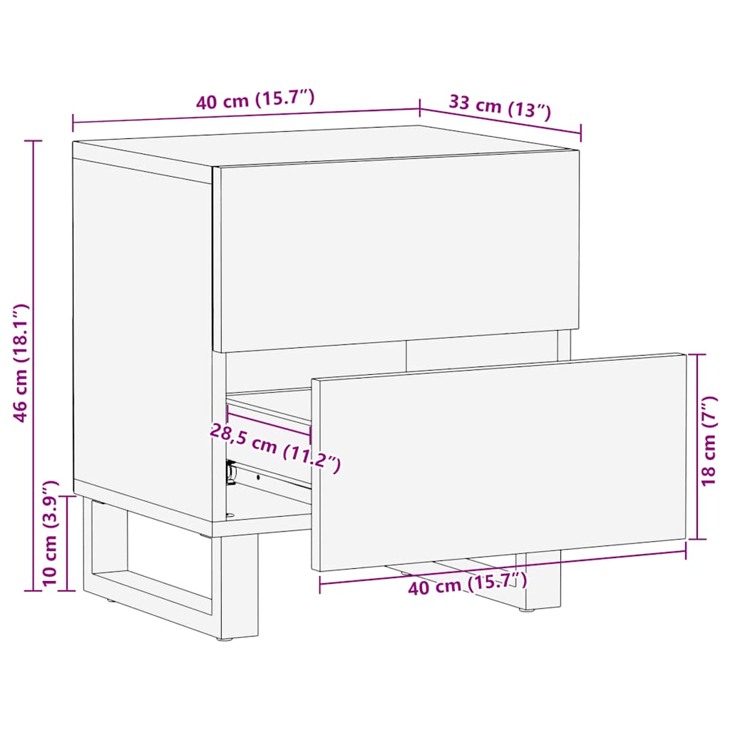 Nachttische 2 Stk. Schwarz 40X33X46 Cm Massivholz Mango