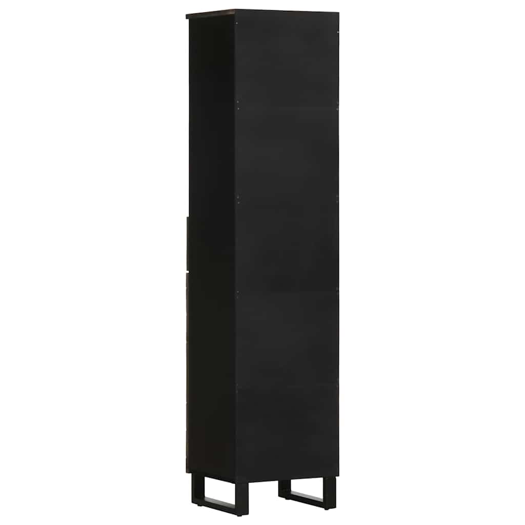 Badschrank Schwarz 38X33X160 Cm Massivholz Mango