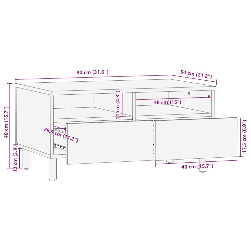 Couchtisch Braun 80X54X40 Cm Massivholz Mango