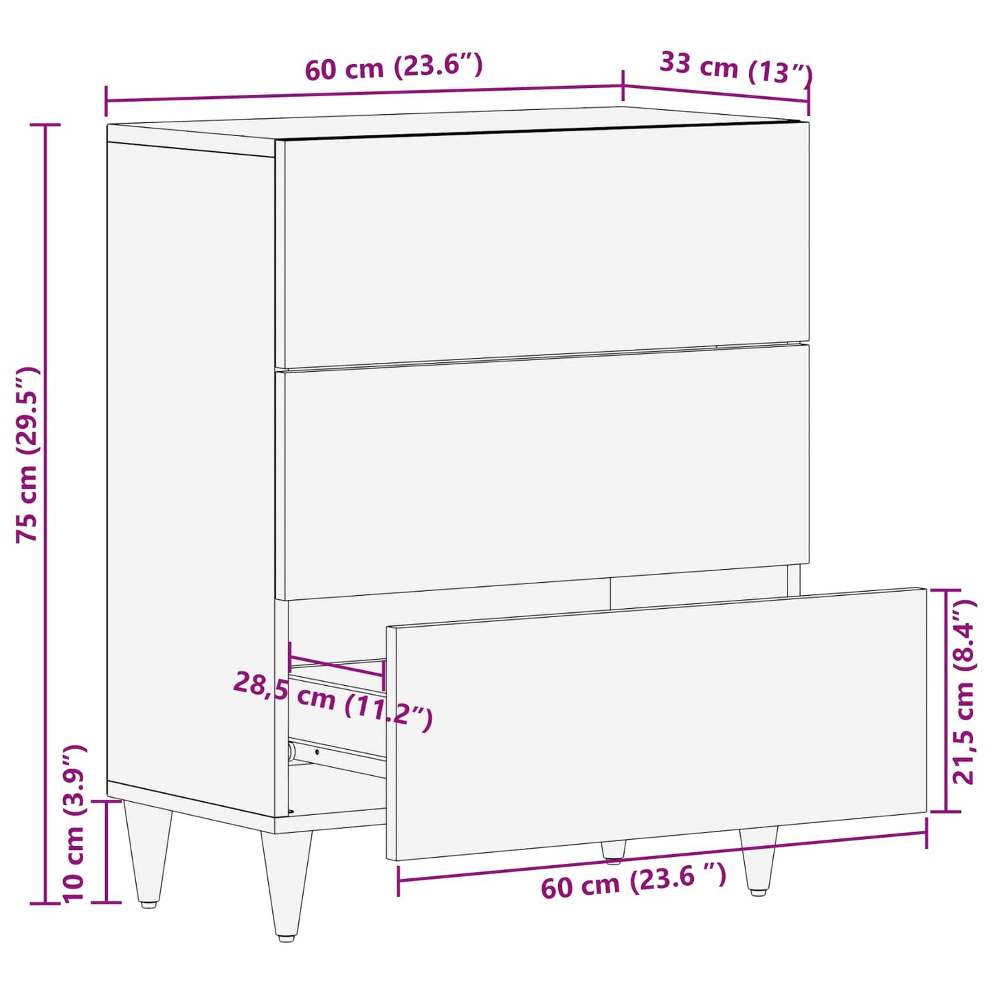 Sideboard Braun 60 X 33 X 75 Cm Massivholz Mango