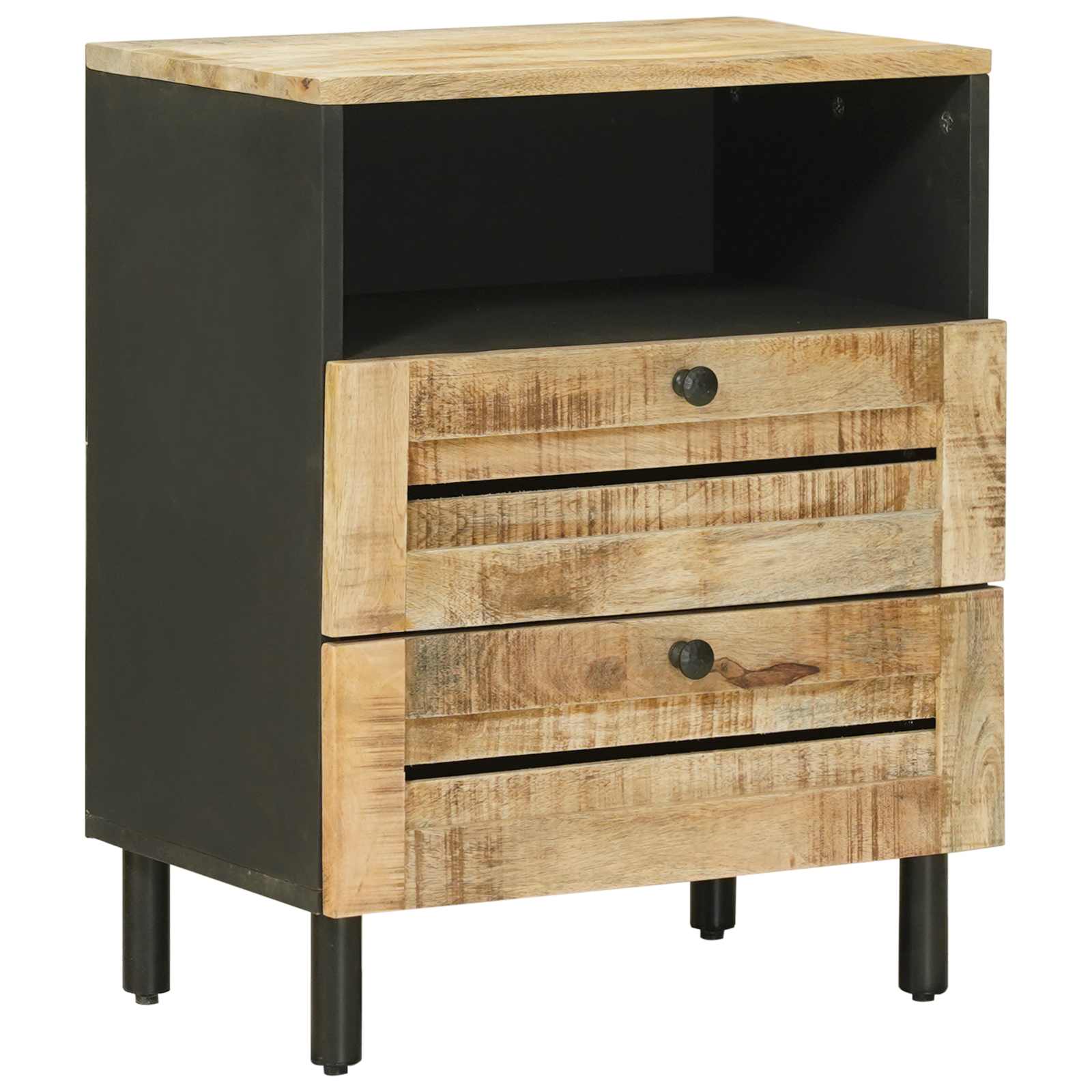 Nachttisch Braun Und Schwarz 50 X 33 X 60 Cm Massivholz Mango