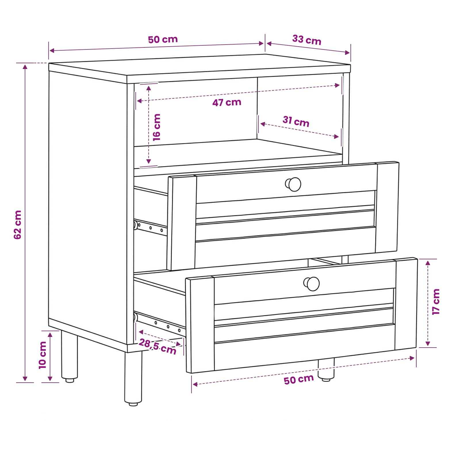 Nachttisch Braun Und Schwarz 50 X 33 X 60 Cm Massivholz Mango