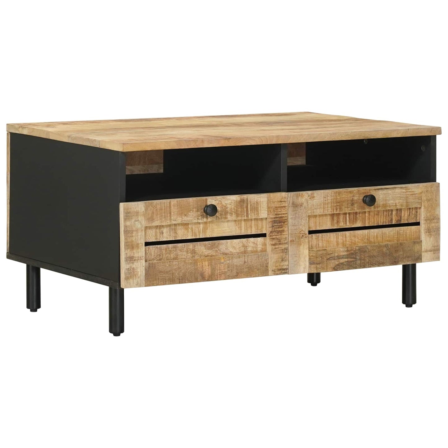 Couchtisch Braun Und Schwarz 80 X 54 X 40 Cm Massivholz Mango