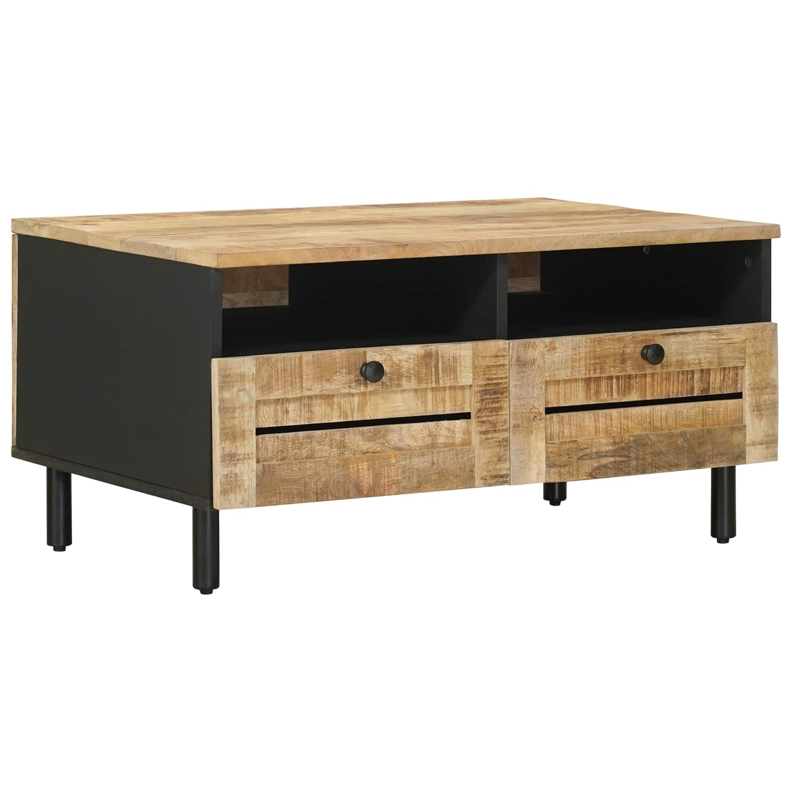 Couchtisch Braun Und Schwarz 80 X 54 X 40 Cm Massivholz Mango