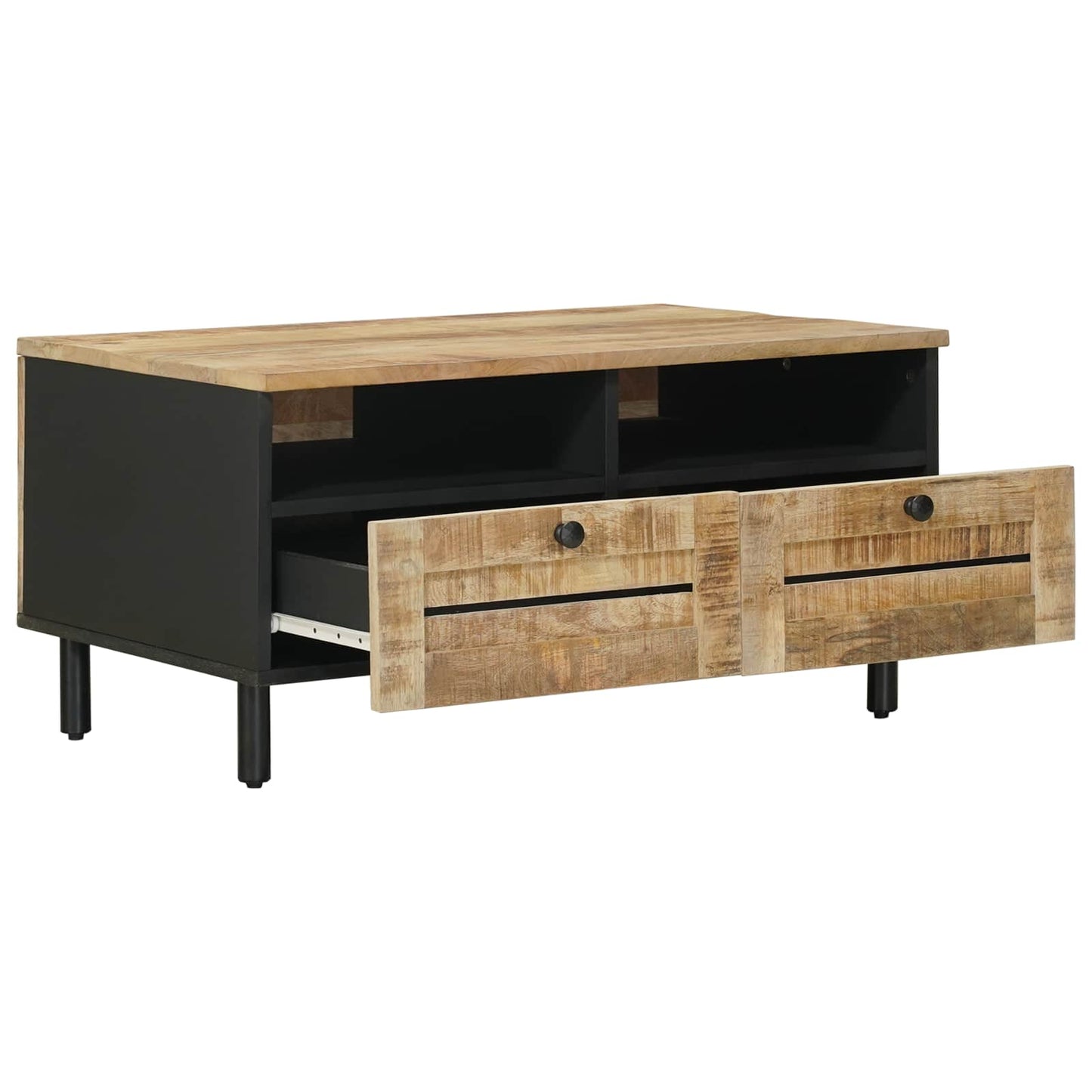 Couchtisch Braun Und Schwarz 80 X 54 X 40 Cm Massivholz Mango