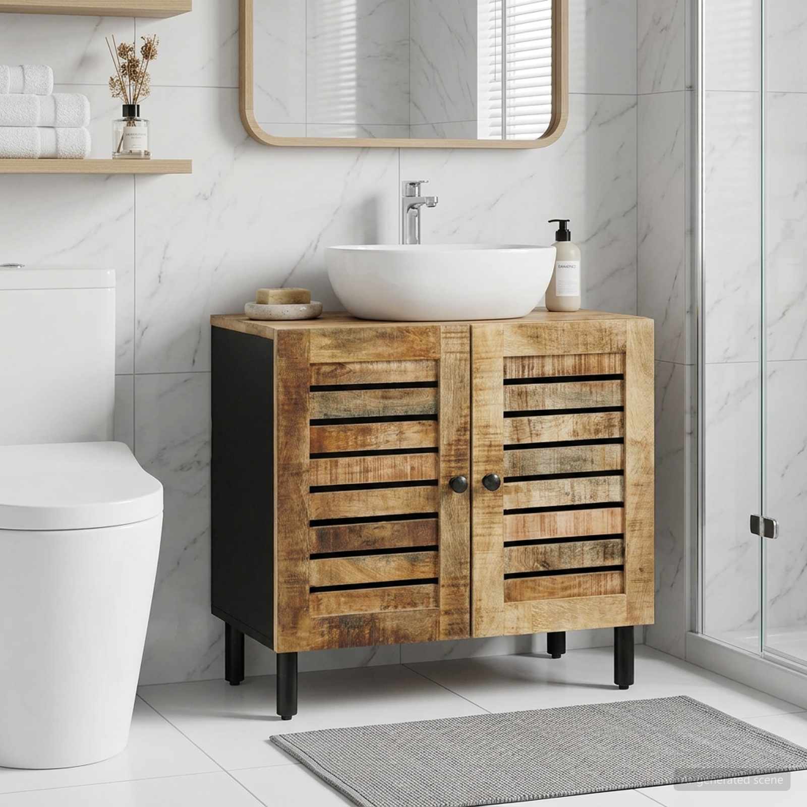 Waschbeckenunterschrank Braun Und Schwarz 62 X 33 X 58 Cm