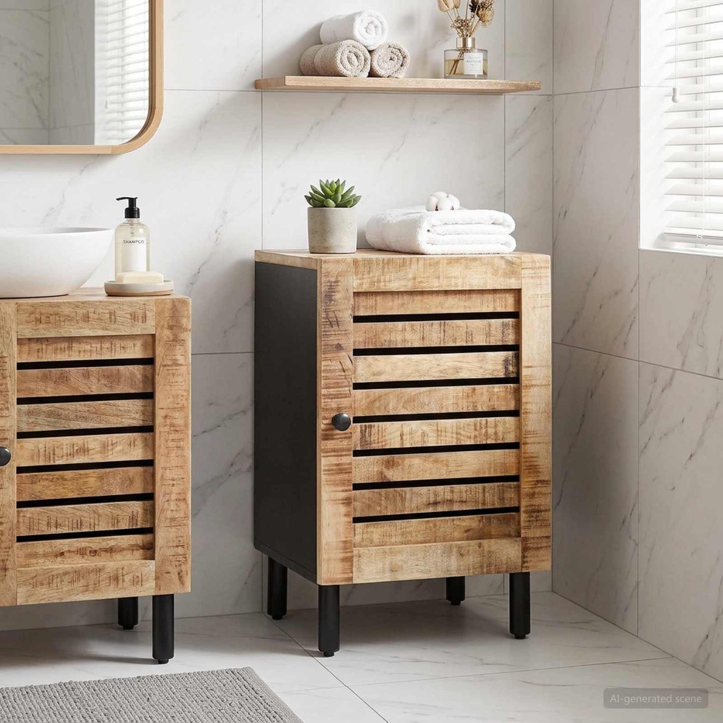 Badezimmerschrank Mit Tür Braun Und Schwarz 38 X 33,5 X 58 Cm