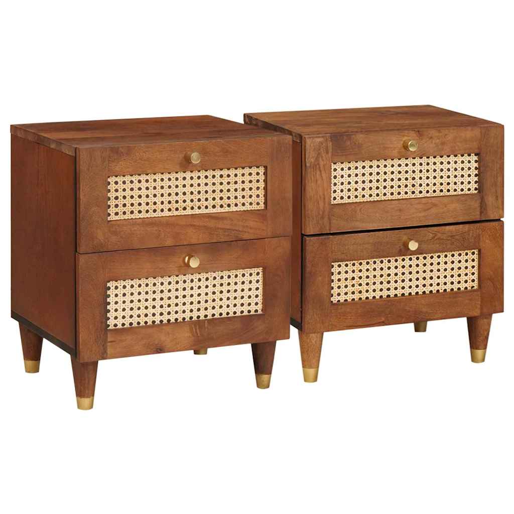 Nachttisch 2 Pcs Braun 40 X 33,5 X 46 Cm Massivholz Akazie