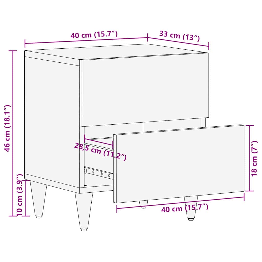 Nachttisch 2 Pcs Braun 40 X 33,5 X 46 Cm Massivholz Akazie
