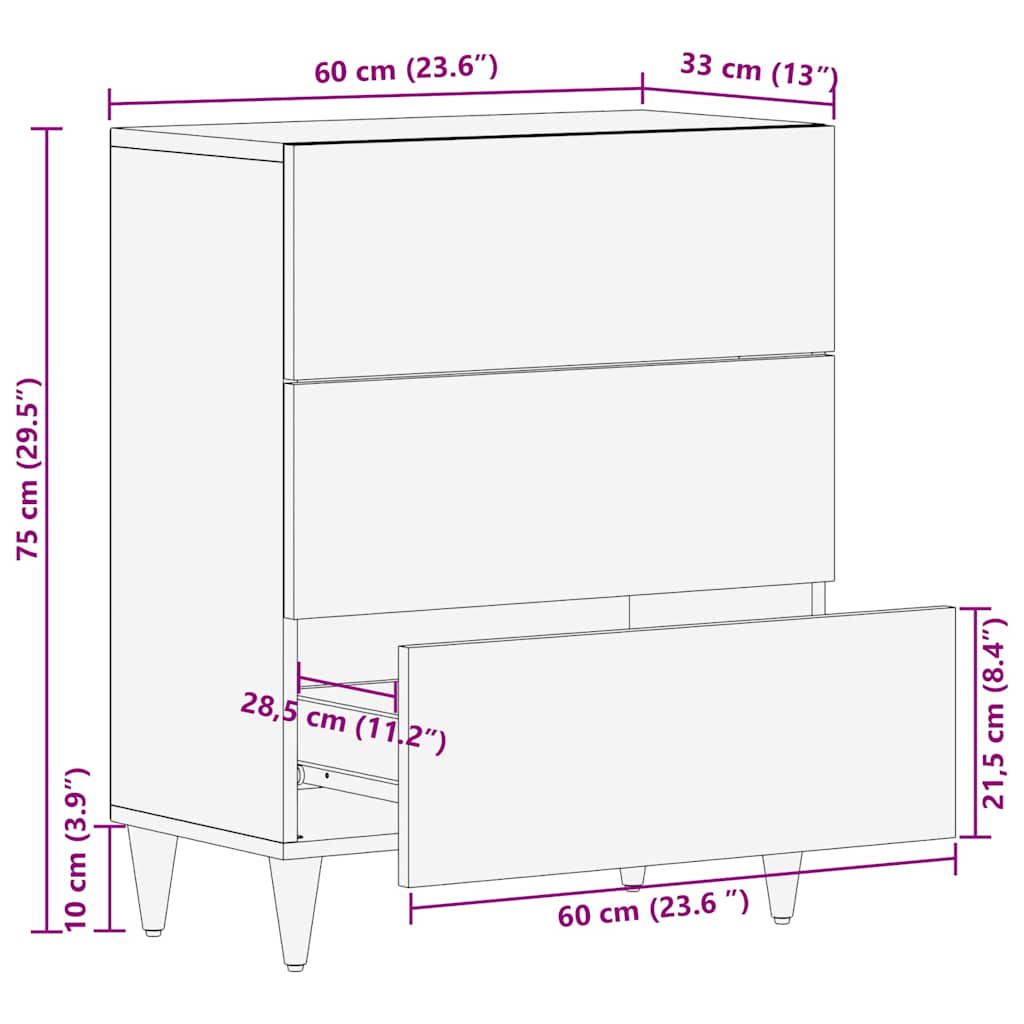Sideboard Braun 60 X 33 X 75 Cm Massivholz Mango