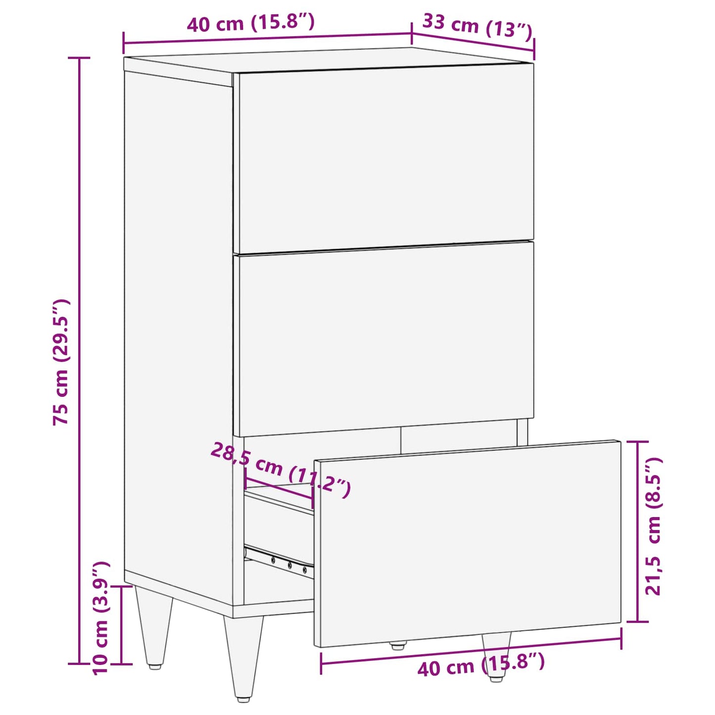 Sideboard Braun 40 X 33,5 X 75 Cm Massivholz Mango