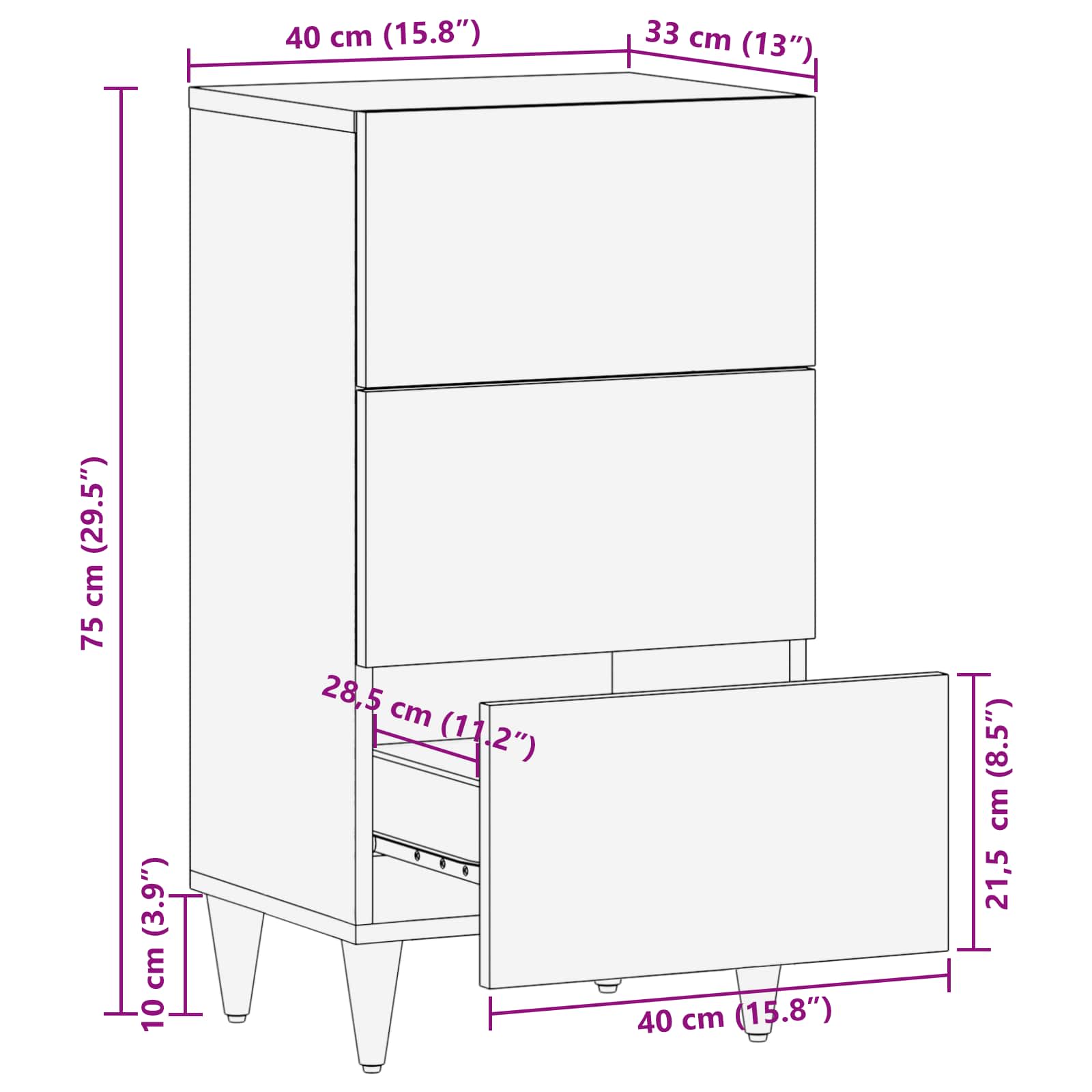 Sideboard Braun 40 X 33,5 X 75 Cm Massivholz Mango