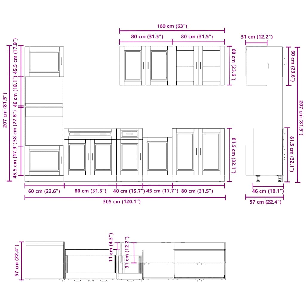 7-Tlg. Küchenschrank-Set Kalmar Artisan-Eiche Holzwerkstoff