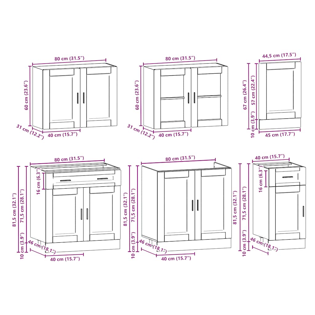 7-Tlg. Küchenschrank-Set Kalmar Artisan-Eiche Holzwerkstoff