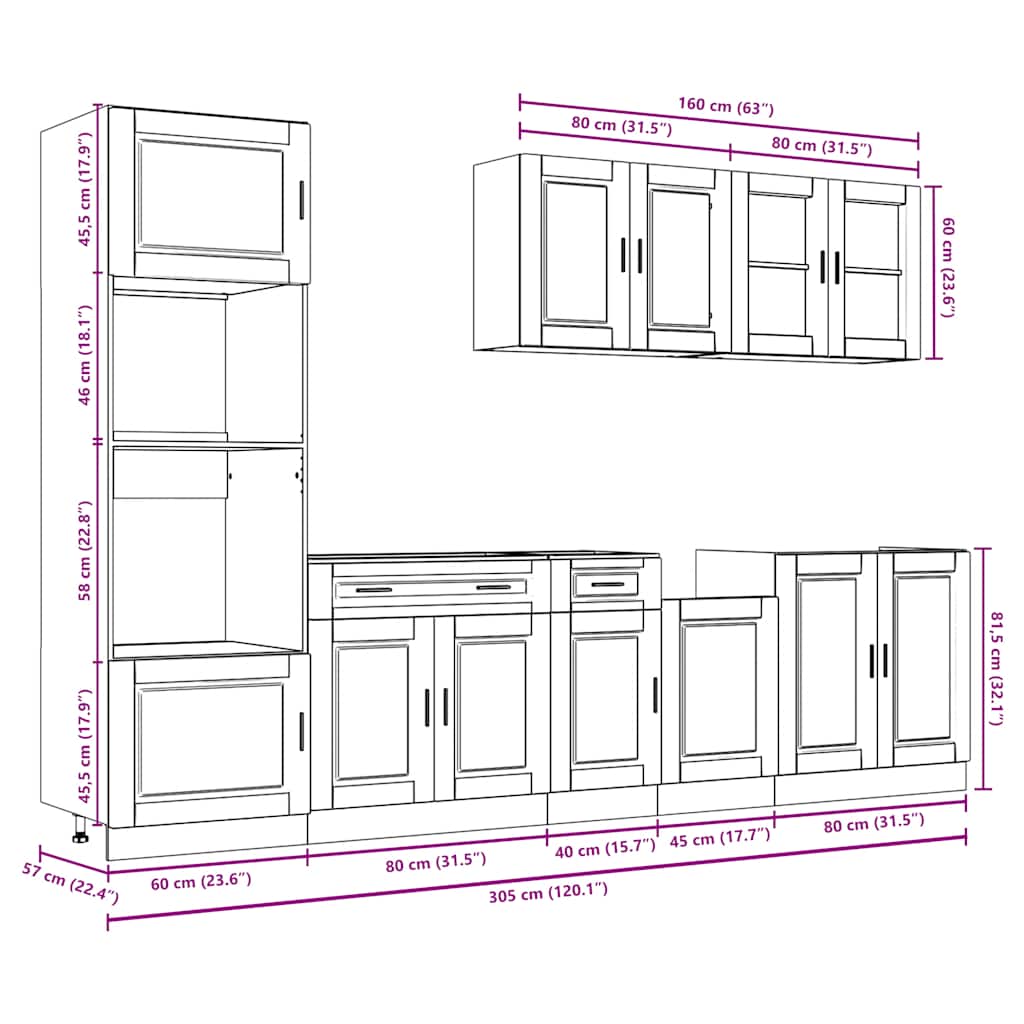7-Tlg. Küchenschrank-Set Kalmar Artisan-Eiche Holzwerkstoff