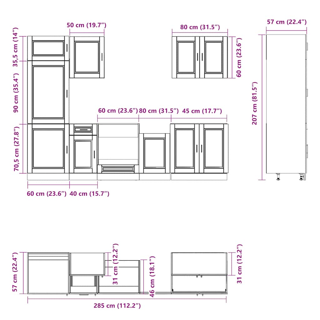 7-Tlg. Küchenschrank-Set Kalmar Artisan-Eiche Holzwerkstoff