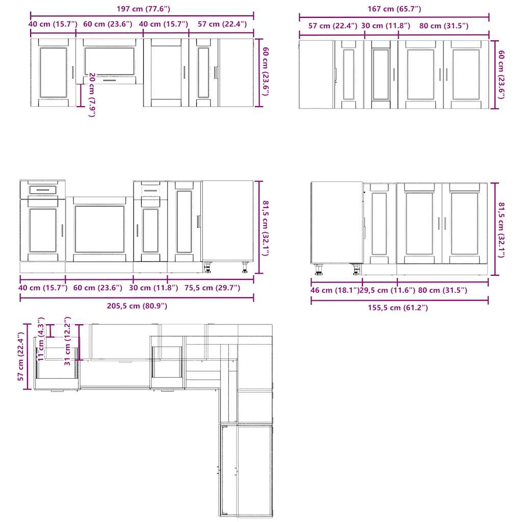 11-Tlg. Küchenschrank-Set Porto Artisan-Eiche Holzwerkstoff Altholz