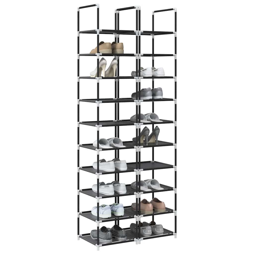 Schuhregale 2 Stk. 10 Ebenen Schwarz 33X33X174 Cm Vliesstoff
