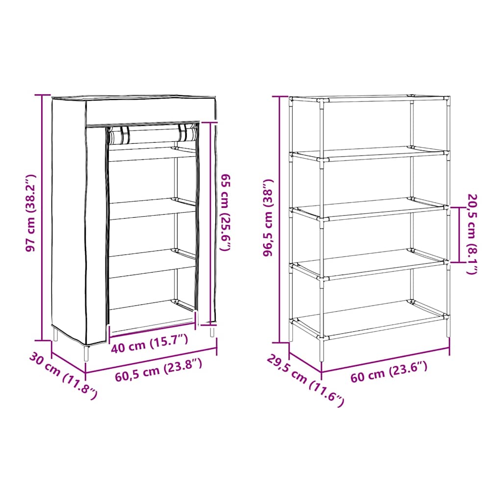 Schuhschrank Grau 60,5X30X97 Cm Vliesstoff