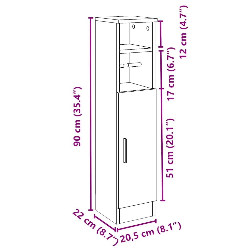 Badezimmerschrank Mit Rollenhalter 20,5X22X90 Cm