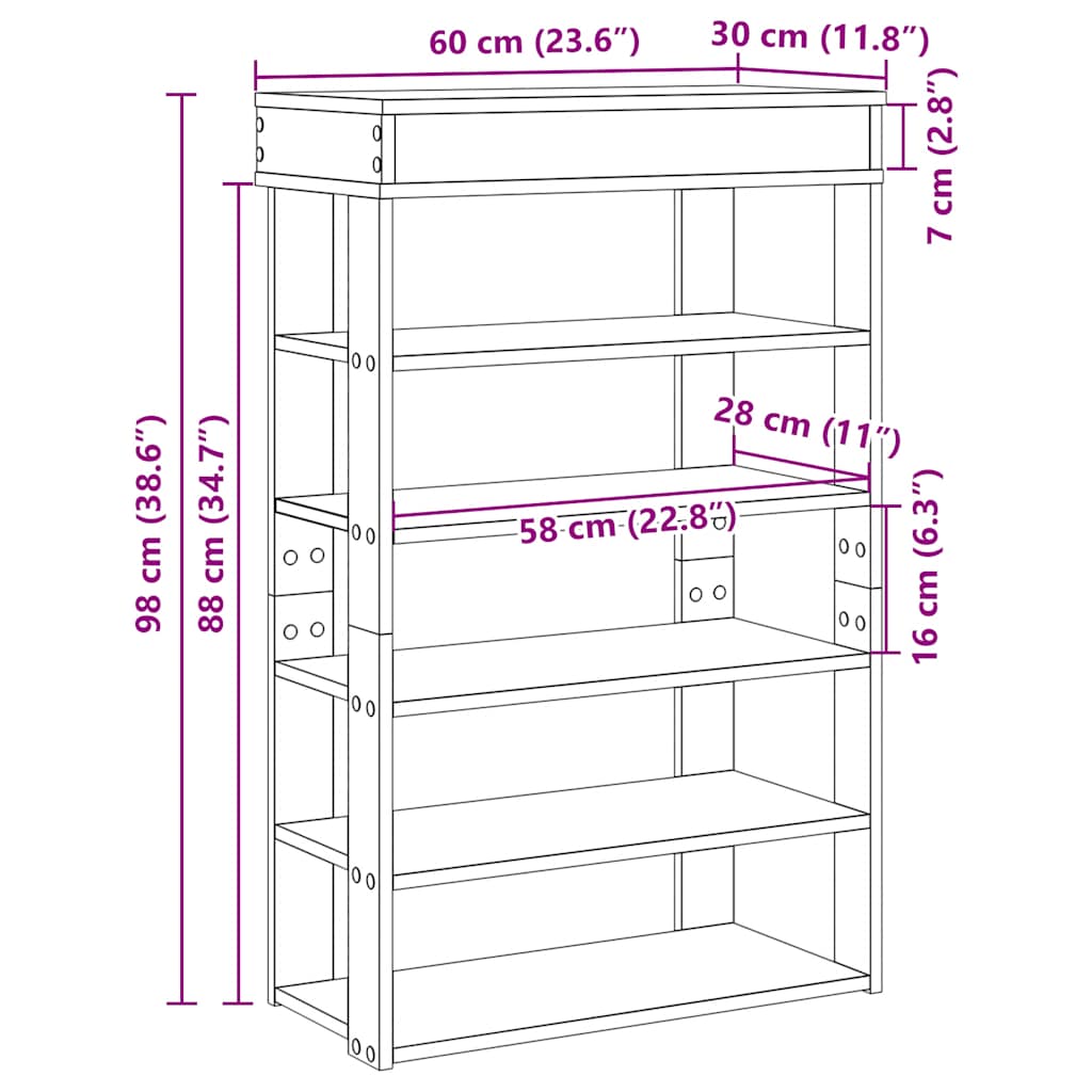 Schuhregal 60X30X98 Cm Holzwerkstoff Räuchereiche