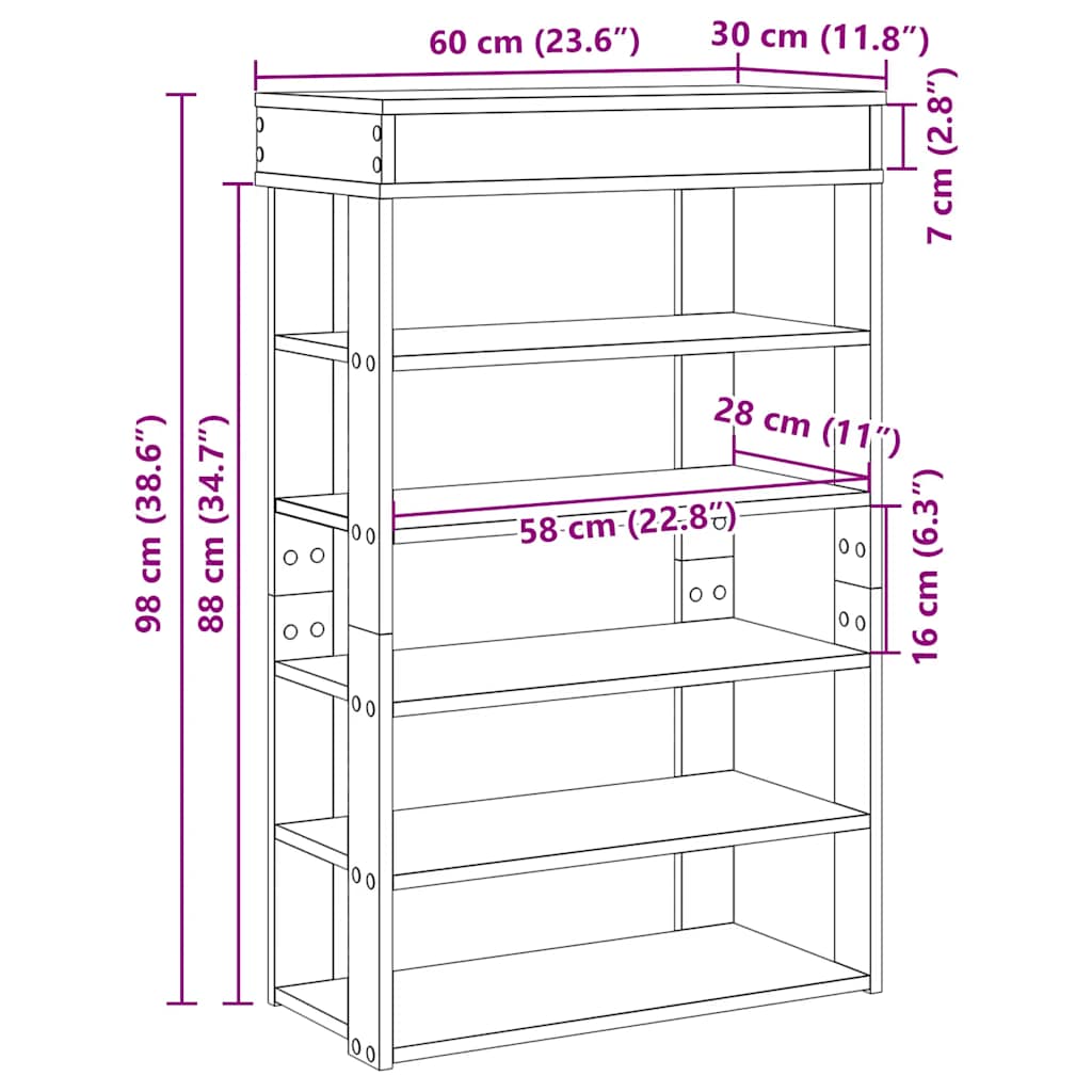 Schuhregal 60X30X98 Cm Holzwerkstoff Grau Sonoma