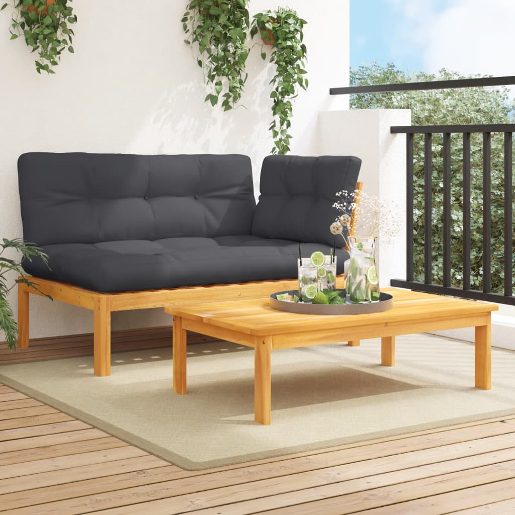 2-Tlg. Garten-Sofagarnitur Aus Paletten Mit Kissen Akazienholz