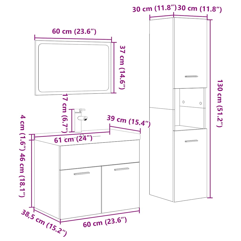 4-Tlg. Badmöbel-Set Sonoma-Eiche Holzwerkstoff