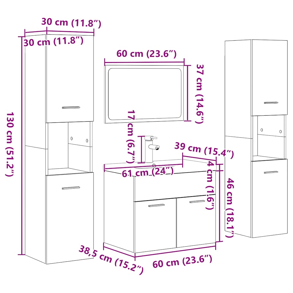 5-Tlg. Badmöbel-Set Sonoma-Eiche Holzwerkstoff