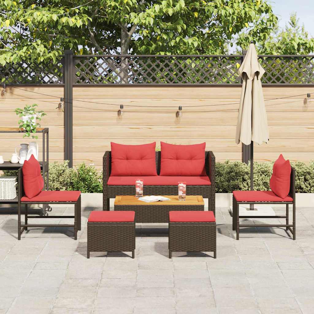 Gartensofa-Set Mit Kissen 6 Pcs Poly-Rattan