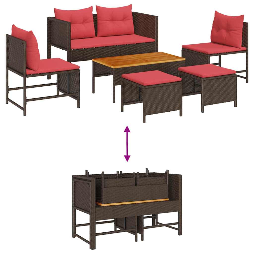 Gartensofa-Set Mit Kissen 6 Pcs Poly-Rattan
