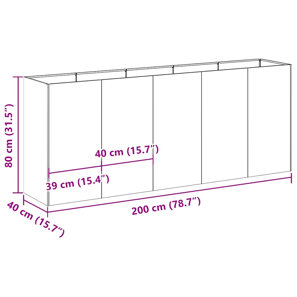 Pflanzkübel Rostig 200X40X80 Cm Wetterfester Stahl Verzinkter Stahl