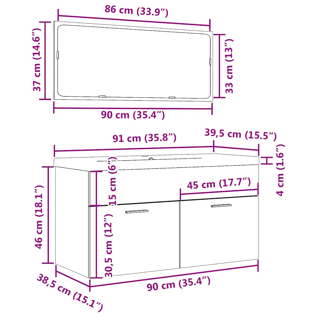 3-Tlg. Badmöbel-Set Holzwerkstoff