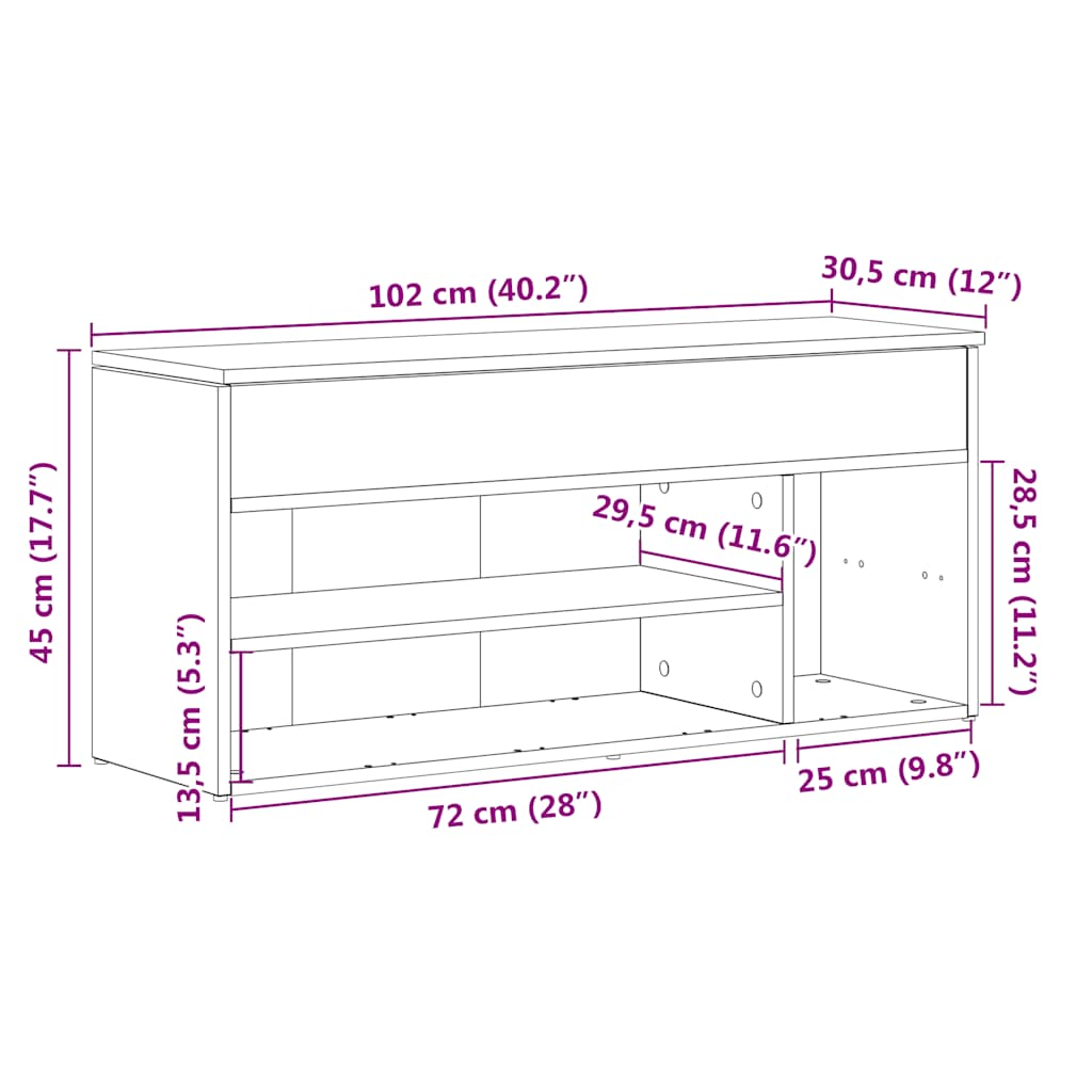 Schuhbank 102X30,5X45 Cm Holzwerkstoff Weiß