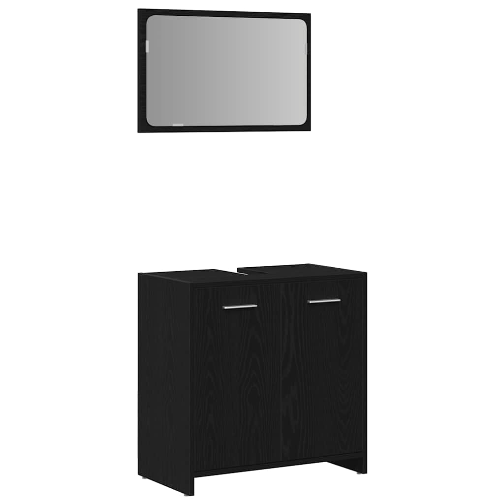 Badschrank Mit Spiegel Schwarz Eichen-Optik Holzwerkstoff