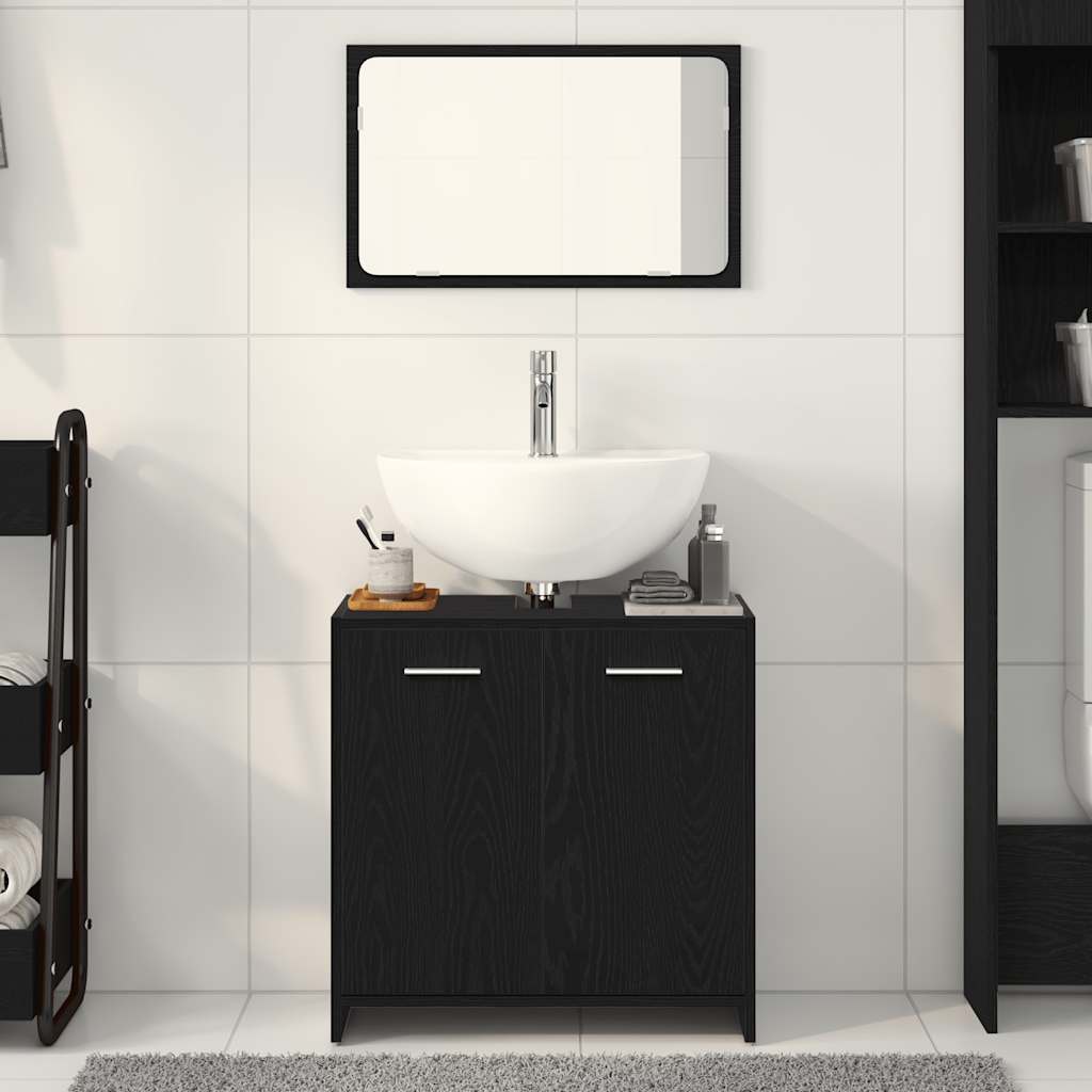 Badschrank Mit Spiegel Schwarz Eichen-Optik Holzwerkstoff