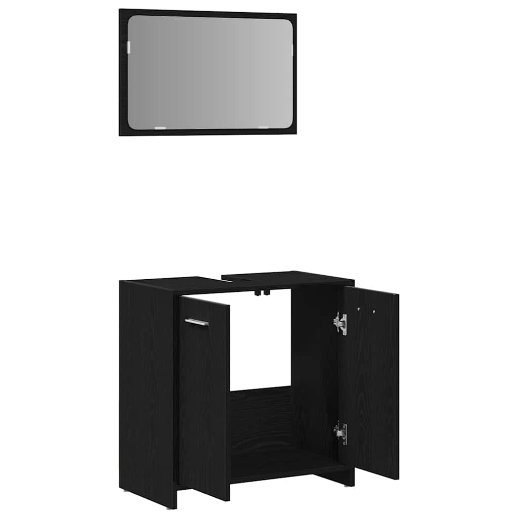 Badschrank Mit Spiegel Schwarz Eichen-Optik Holzwerkstoff