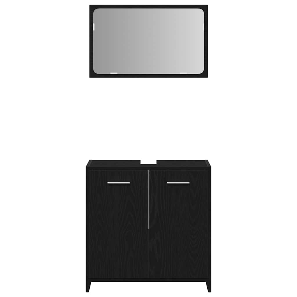 Badschrank Mit Spiegel Schwarz Eichen-Optik Holzwerkstoff