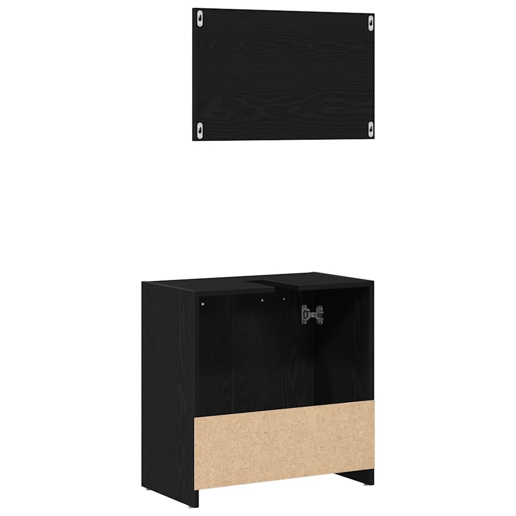 Badschrank Mit Spiegel Schwarz Eichen-Optik Holzwerkstoff
