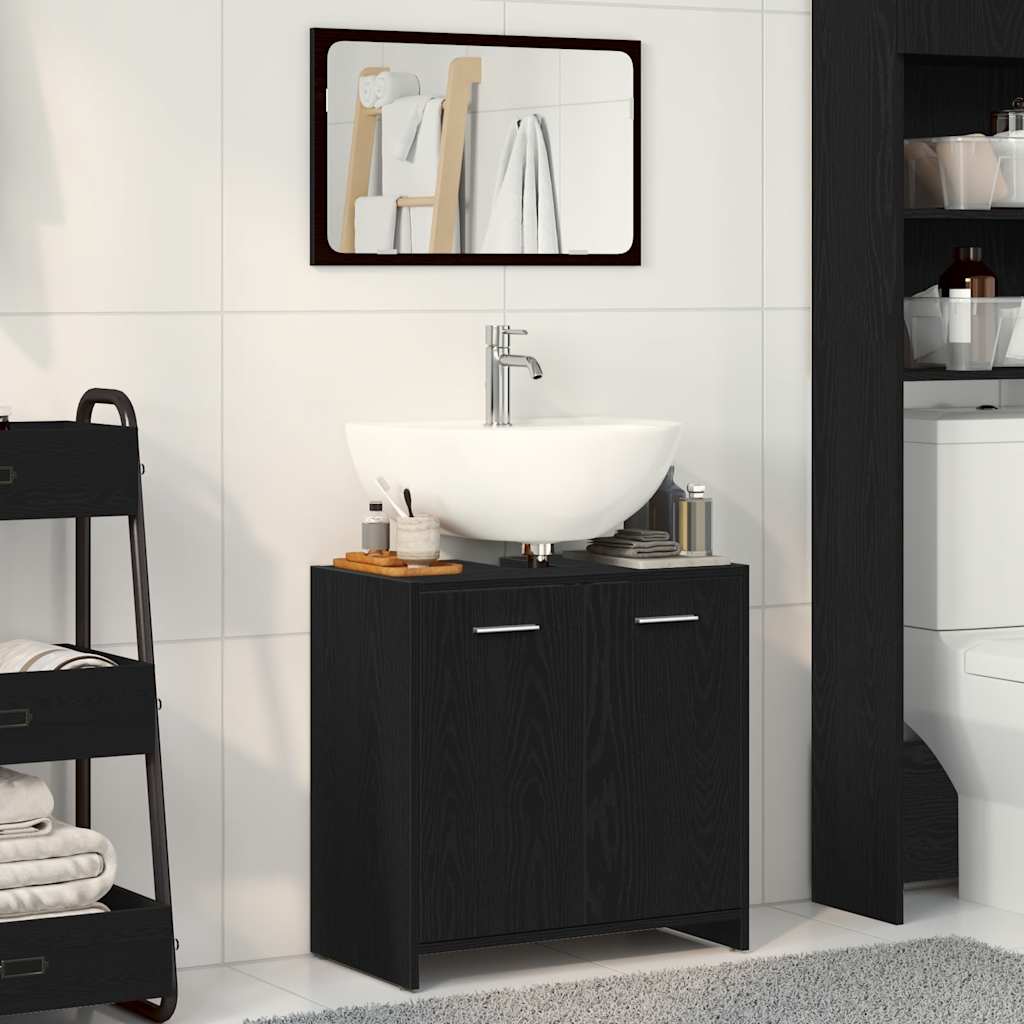 Badschrank Mit Spiegel Schwarz Eichen-Optik Holzwerkstoff