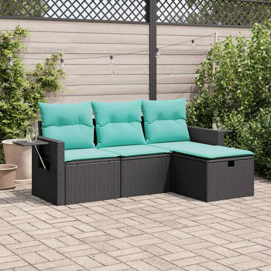 4-Tlg. Garten-Sofagarnitur Mit Kissen Poly Rattan