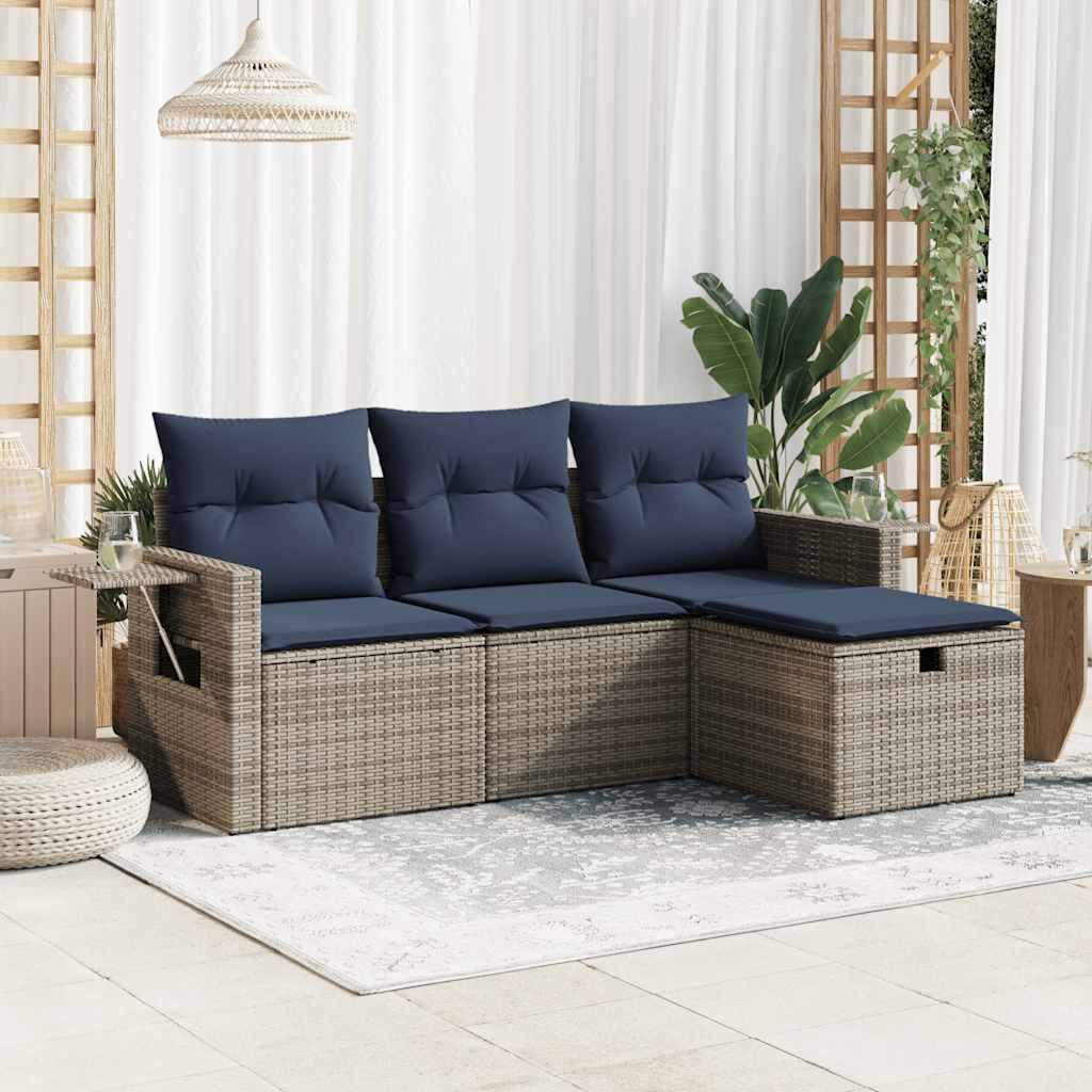 4-Tlg. Garten-Sofagarnitur Mit Kissen Poly Rattan